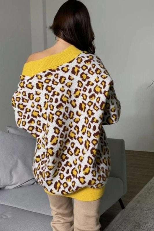 Leopard Print Knit Long-Sleeve Cardigan