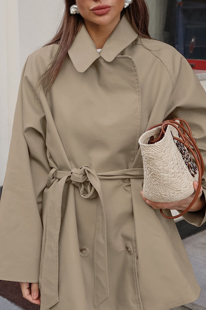Retro Khaki Belted Trench Midi Coat