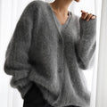V-Neck Mink Yarn Knit Cardigan