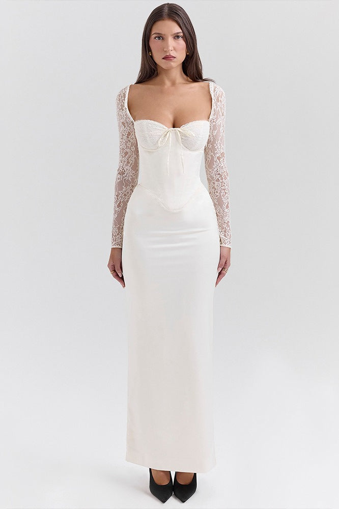 Ribbed Strapless Twist Front Maxi Dress