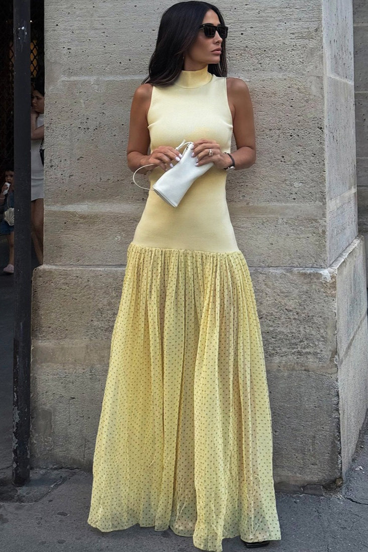 Off Shoulder Mesh Detail Open Back Maxi Dress