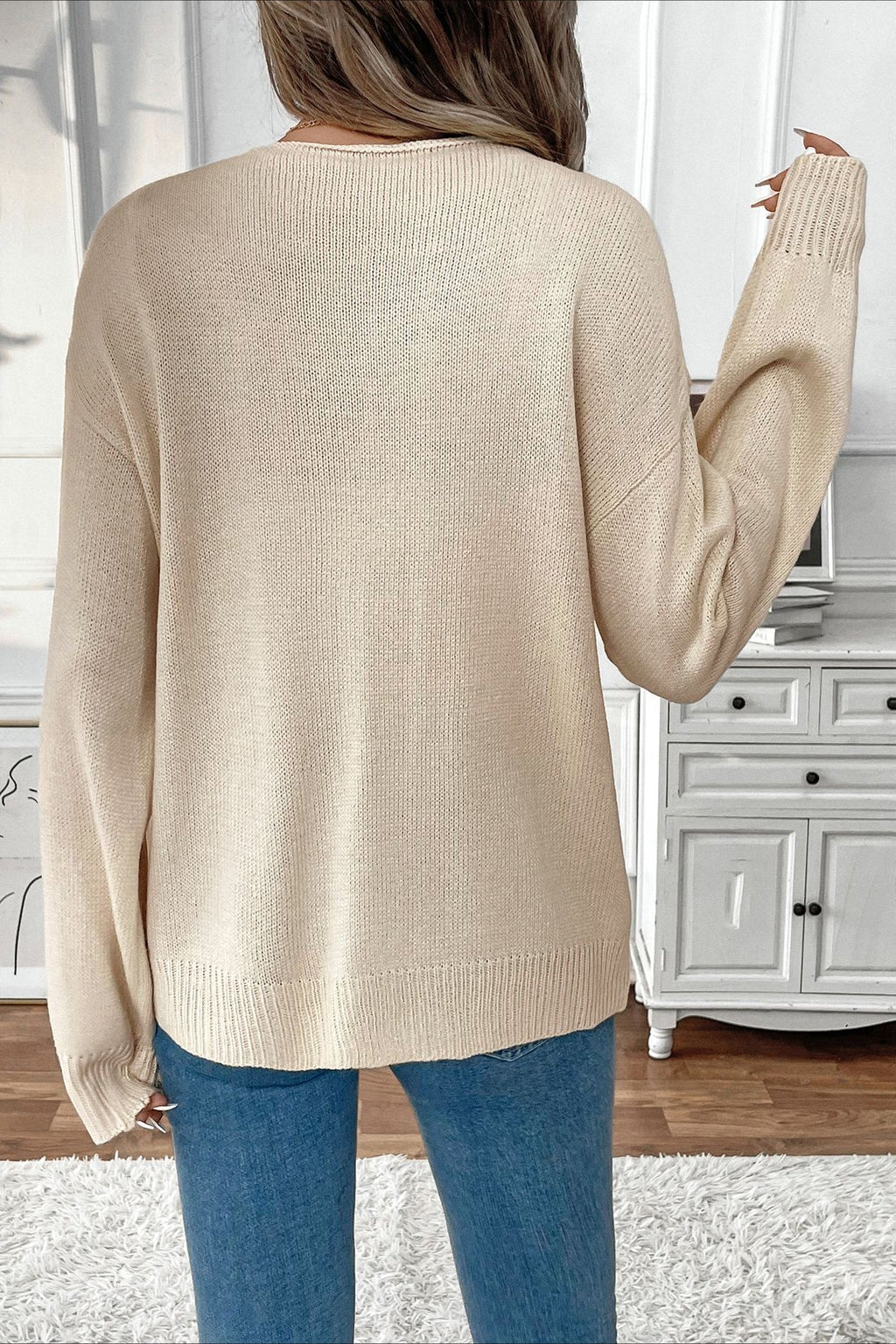 Front-Tie Round Neck Plain Knit Cardigan