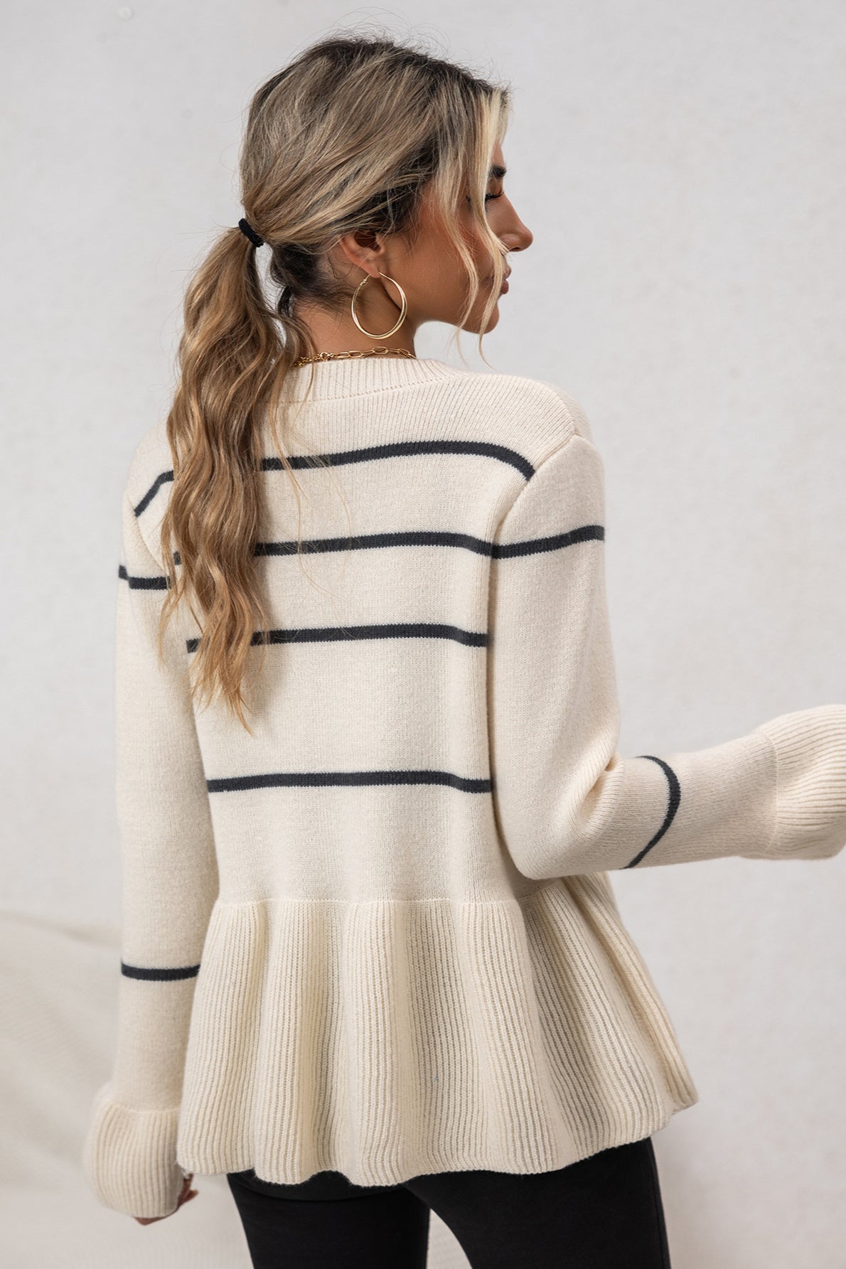 V-Neck Striped Relaxed Knit Cardigan