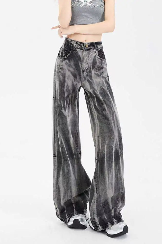 Black Tie-Dye Wide Leg Jean