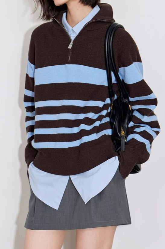 Colorblock Striped Knit Sweater