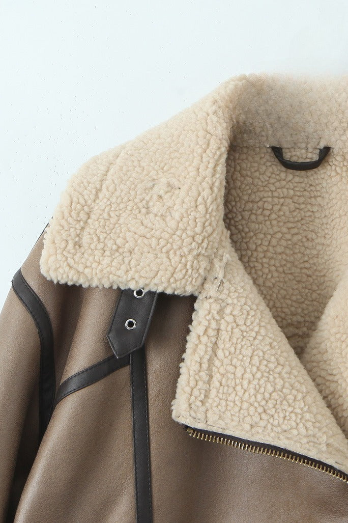 Retro Patchwork Faux Suede Lapel Long Coat