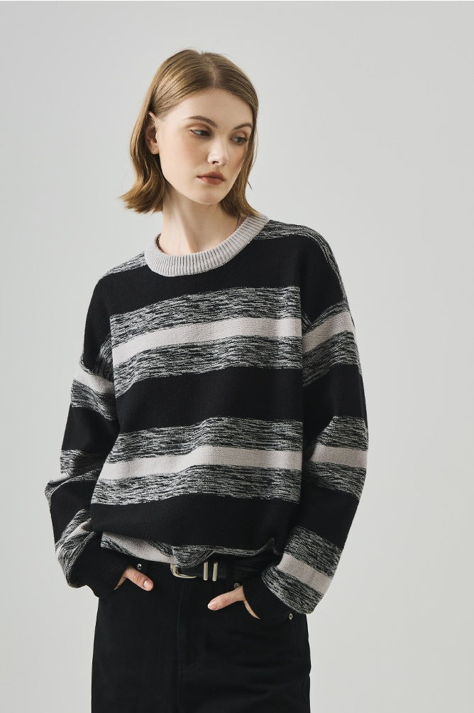 Loose Round Neck Striped Sweater