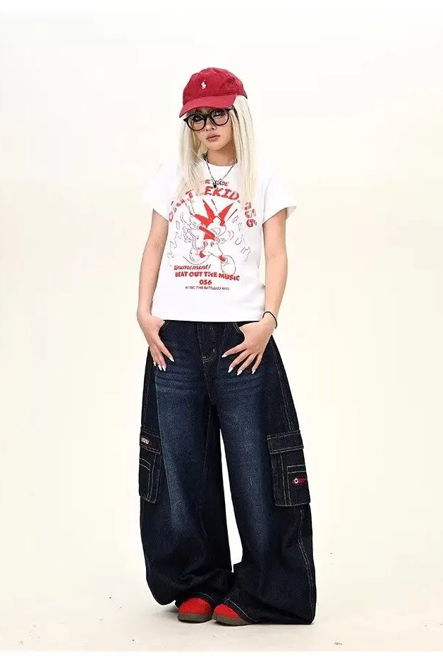 Dark Blue Cargo Wide-Leg Jean