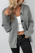 Simple Hooded Button Drawstring Knit Cardigan