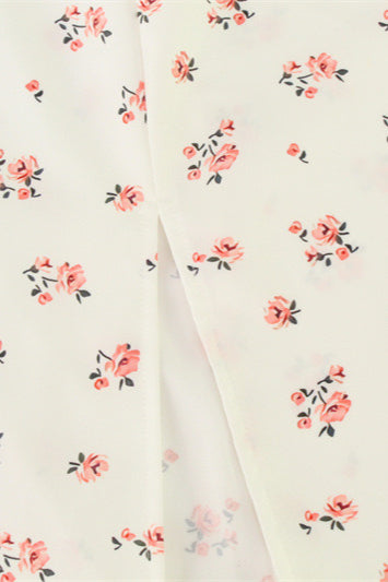 Backless Puff Sleeve Round Neck Split Maxi Floral Dress