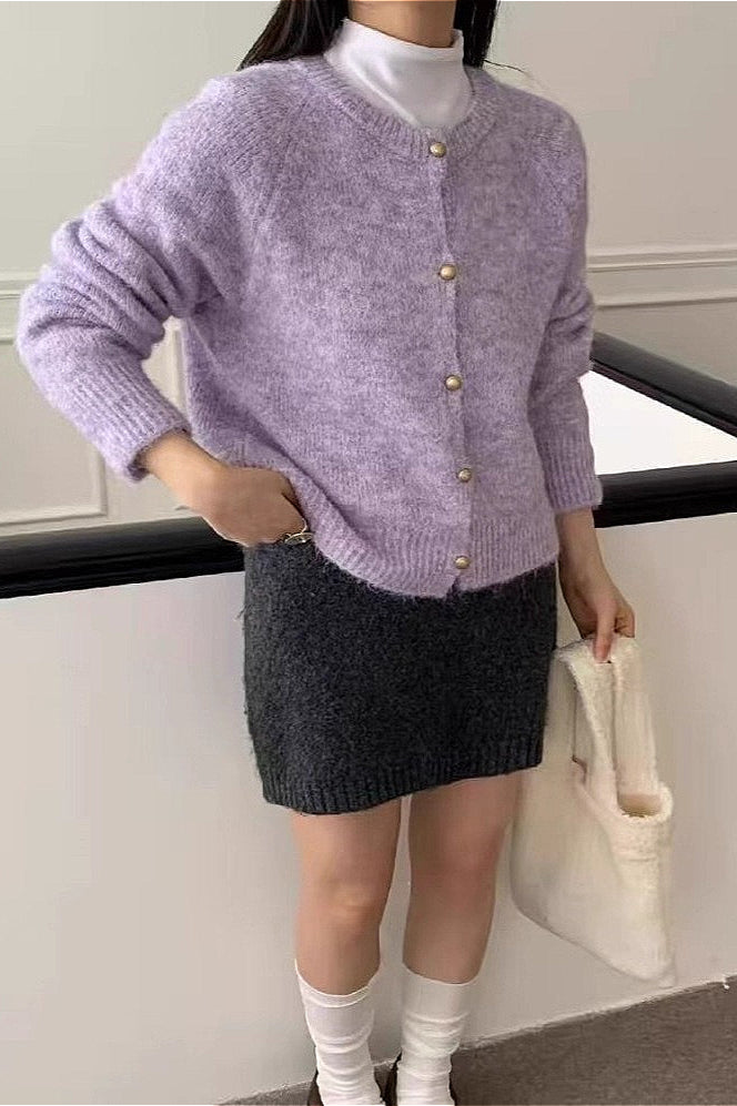 Loose Gentle Plain Knit Cardigan