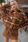 Checked Side-Fringe Wool Short Coat