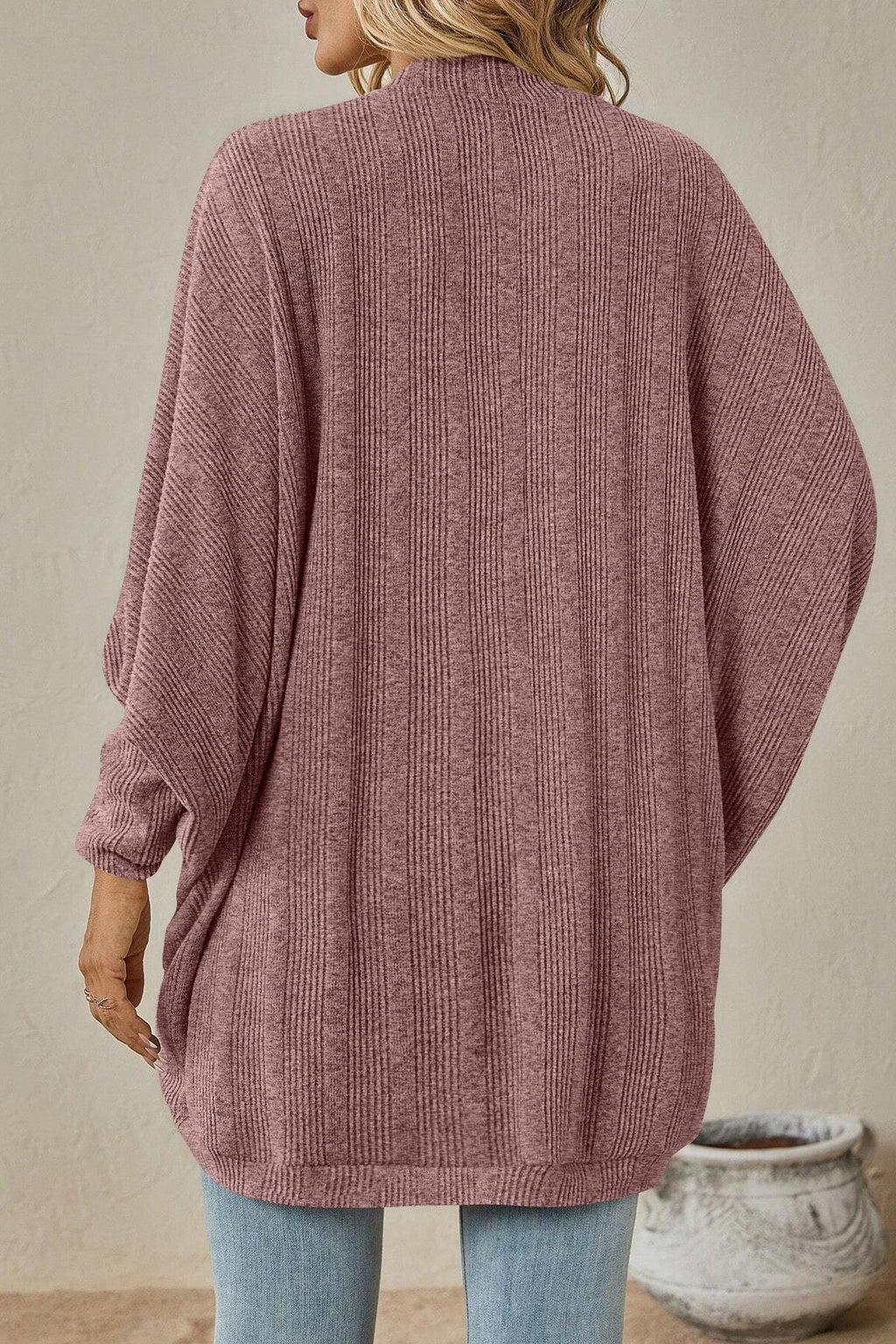 Autumn Winter Plain Midi Knit Cardigan