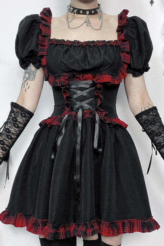 Shadow Plaid Gothic Dress