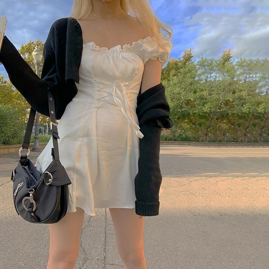 Graceful Bow White Mini Cute Party Dress