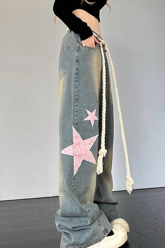 Streetwear Heart Patchwork Jean