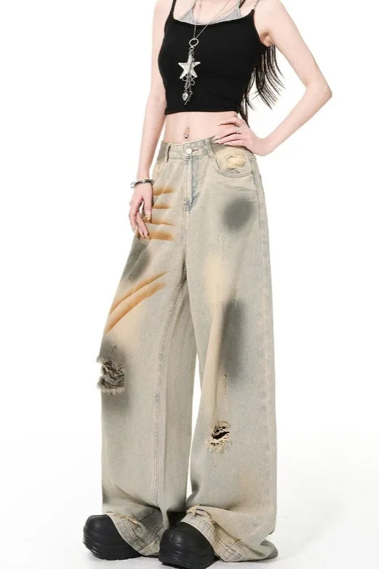 High Waist Distressed Denim Jean