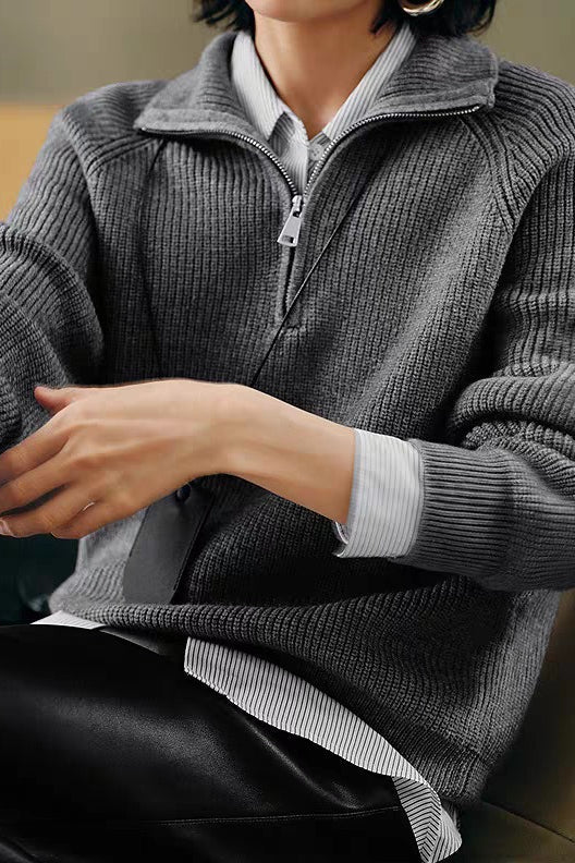 Half Zip Textured Knit Sweater