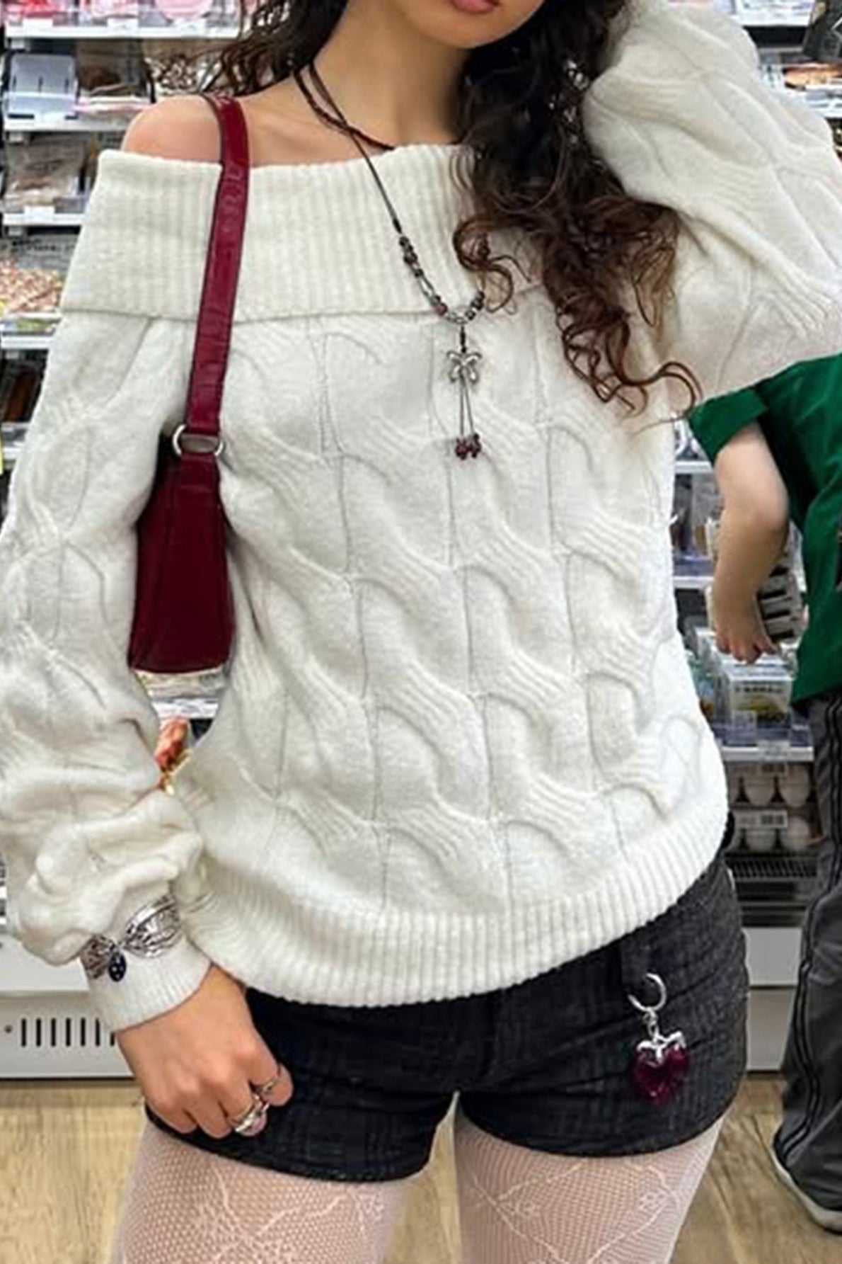 Ribbed Off Shoulder Slim Sweater