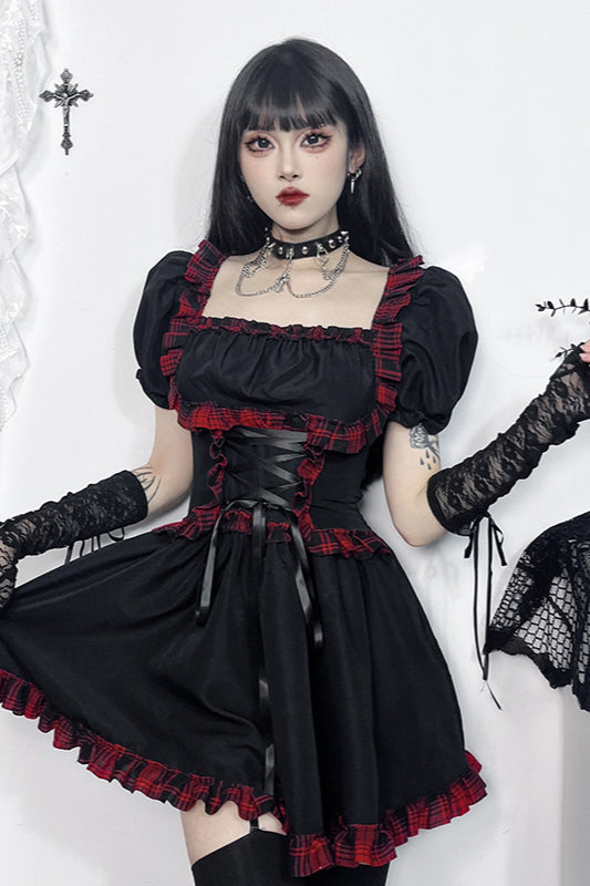 Shadow Plaid Gothic Dress