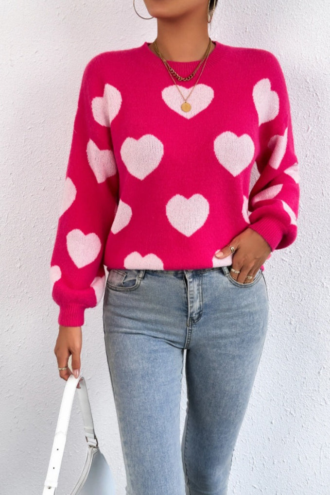 Heart Pattern Crewneck Sweater