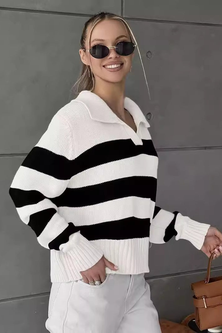 Striped Colorblock Polo Sweater