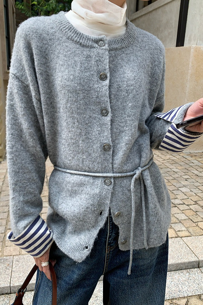 Colorblock Belted Relaxed Knit Cardigan