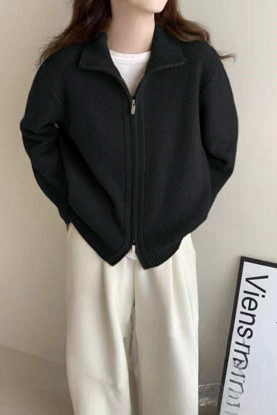 High Neck Zip Detail Sweater