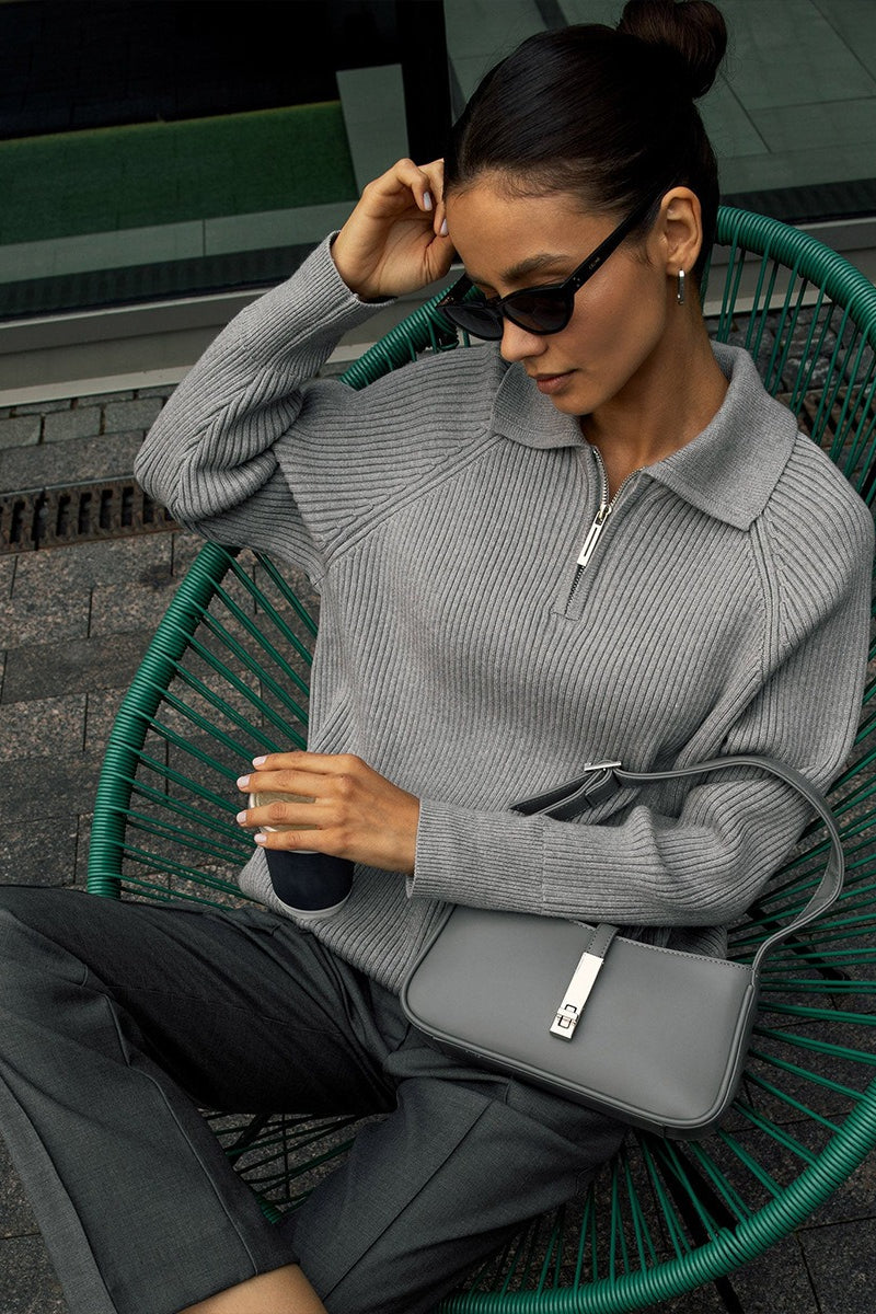 Polo Collar Pullover Knit Sweater