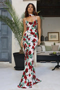 Floral Deep V Open Back Maxi Dress