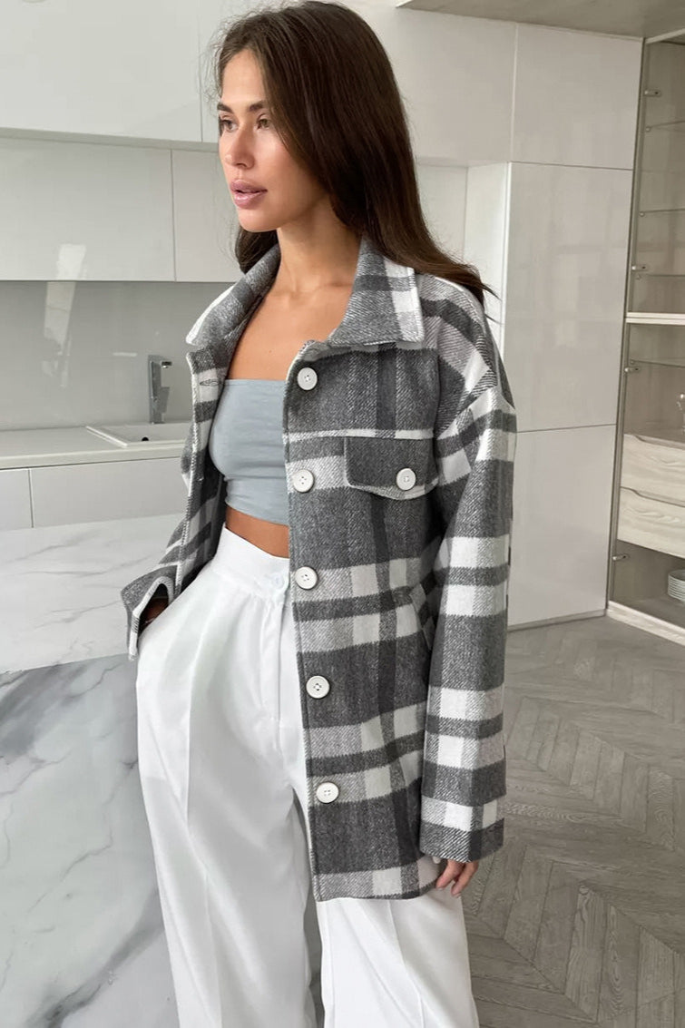 Woolen Checked Belted Chic Thick Coat
