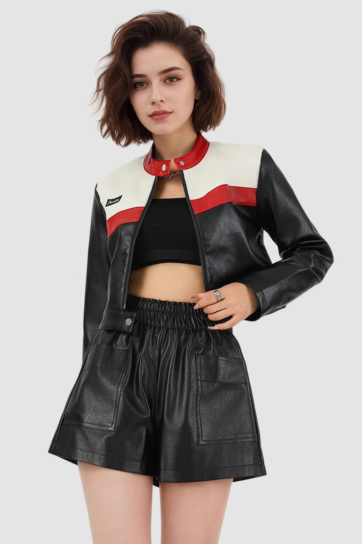 Cropped Bomber PU Coat
