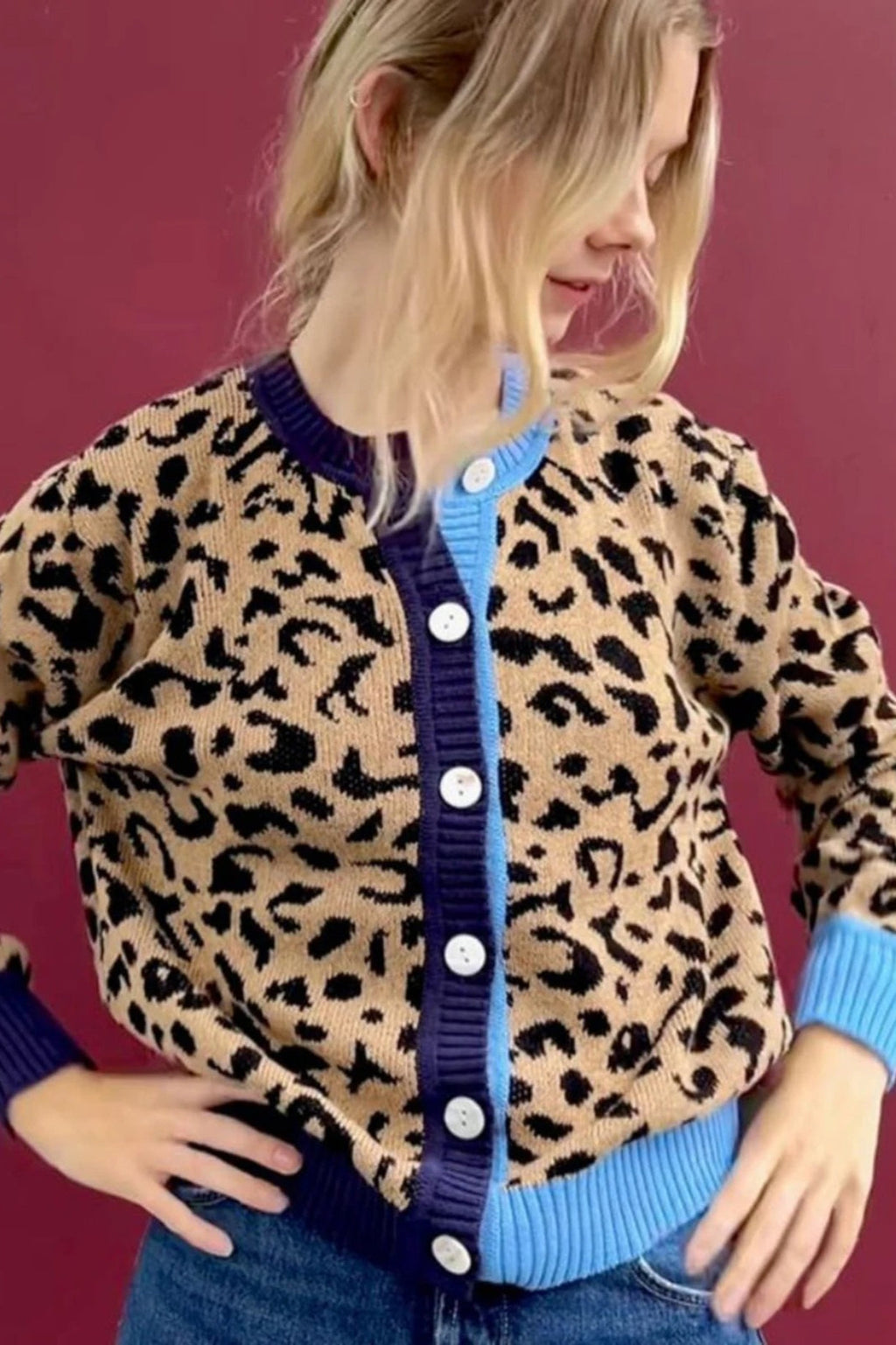 Retro Leopard Knit Cardigan