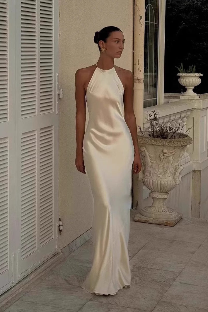 Acetate Halter Slip Style Maxi Dress