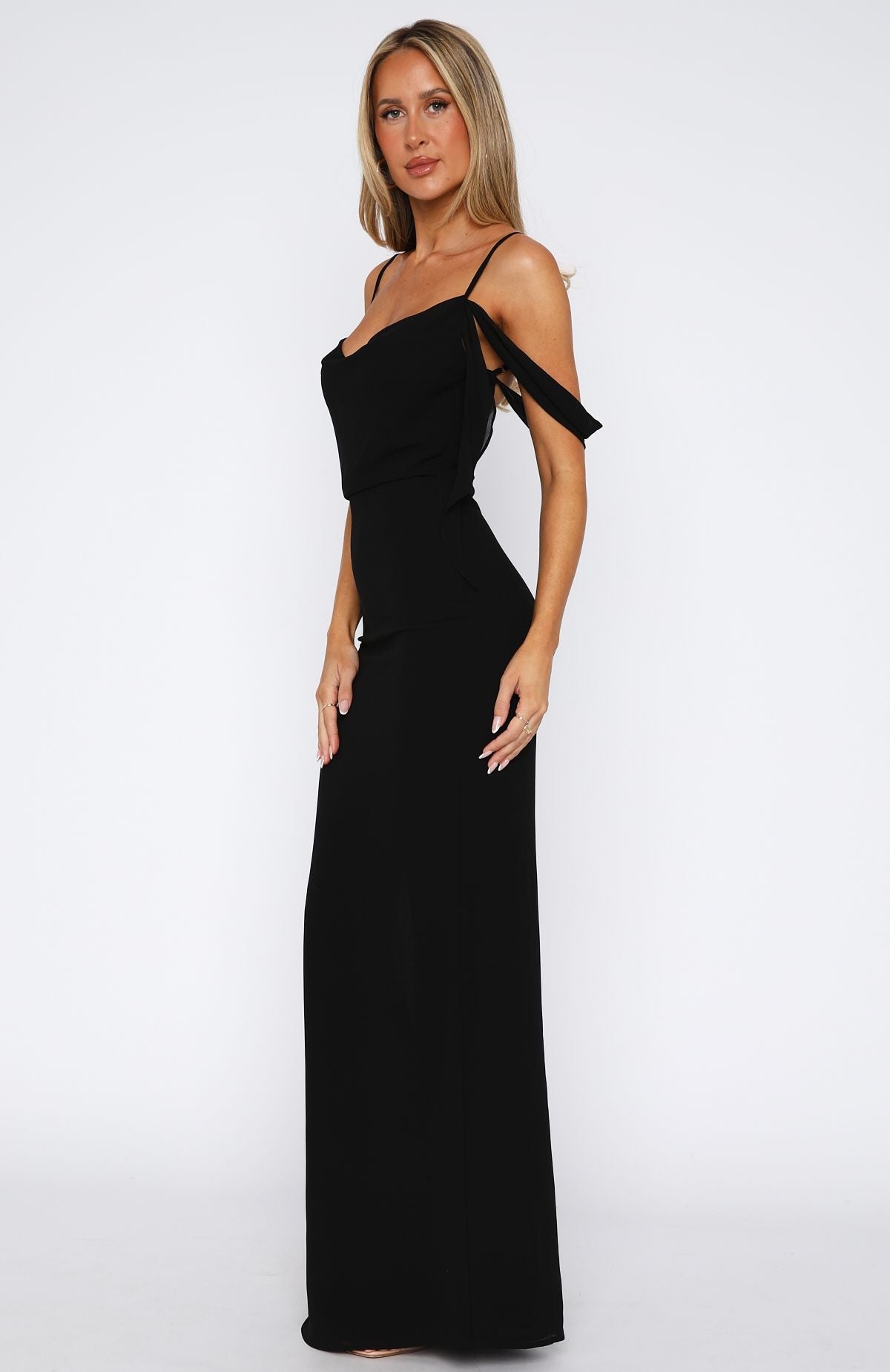 Black Love Blossoms Evening Maxi Dress