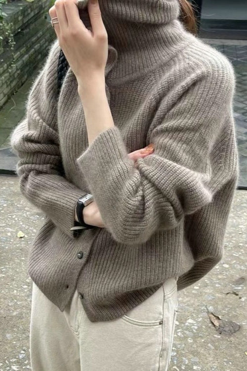 Retro Textured Slim Button Solid Cardigan