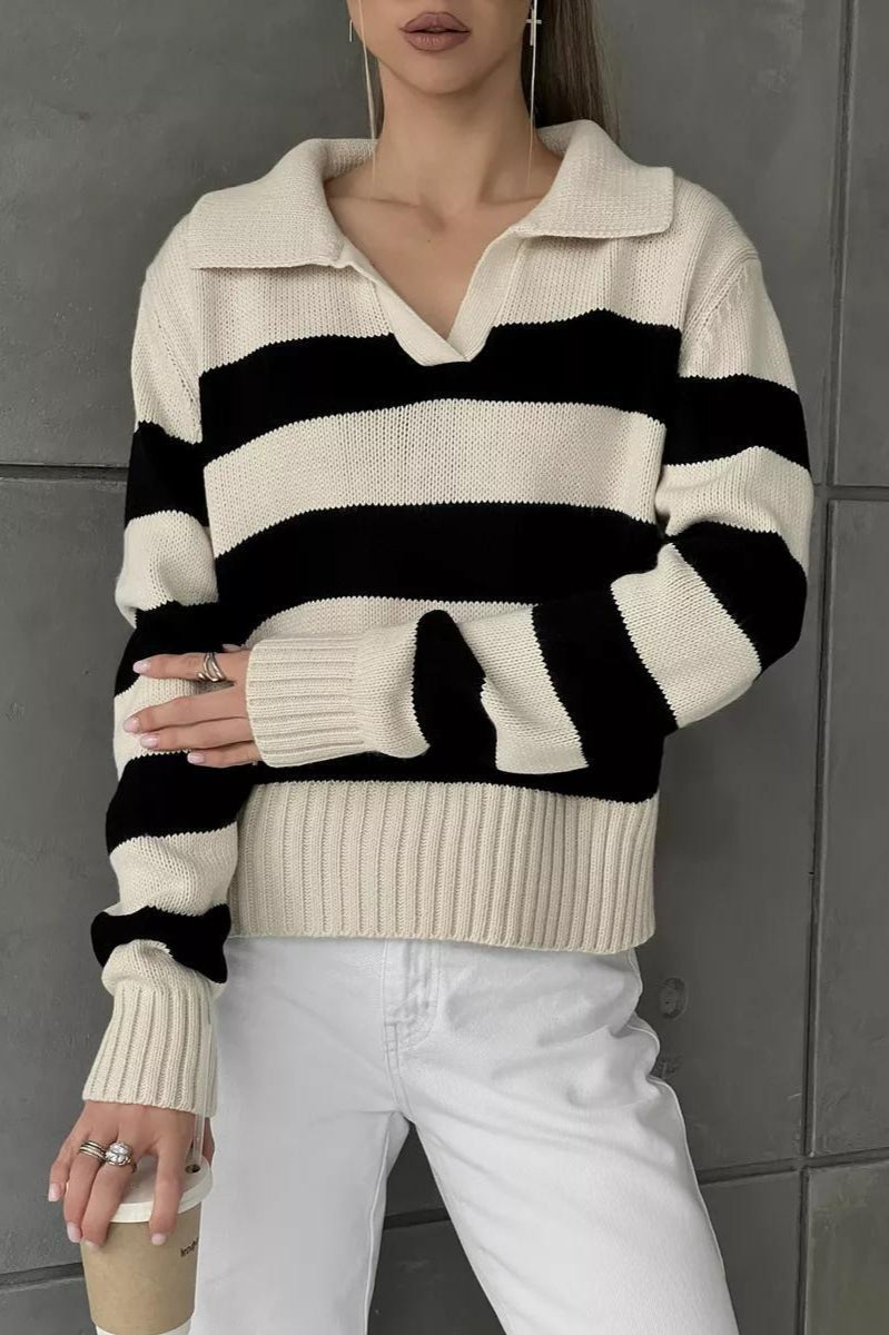 Striped Colorblock Polo Sweater