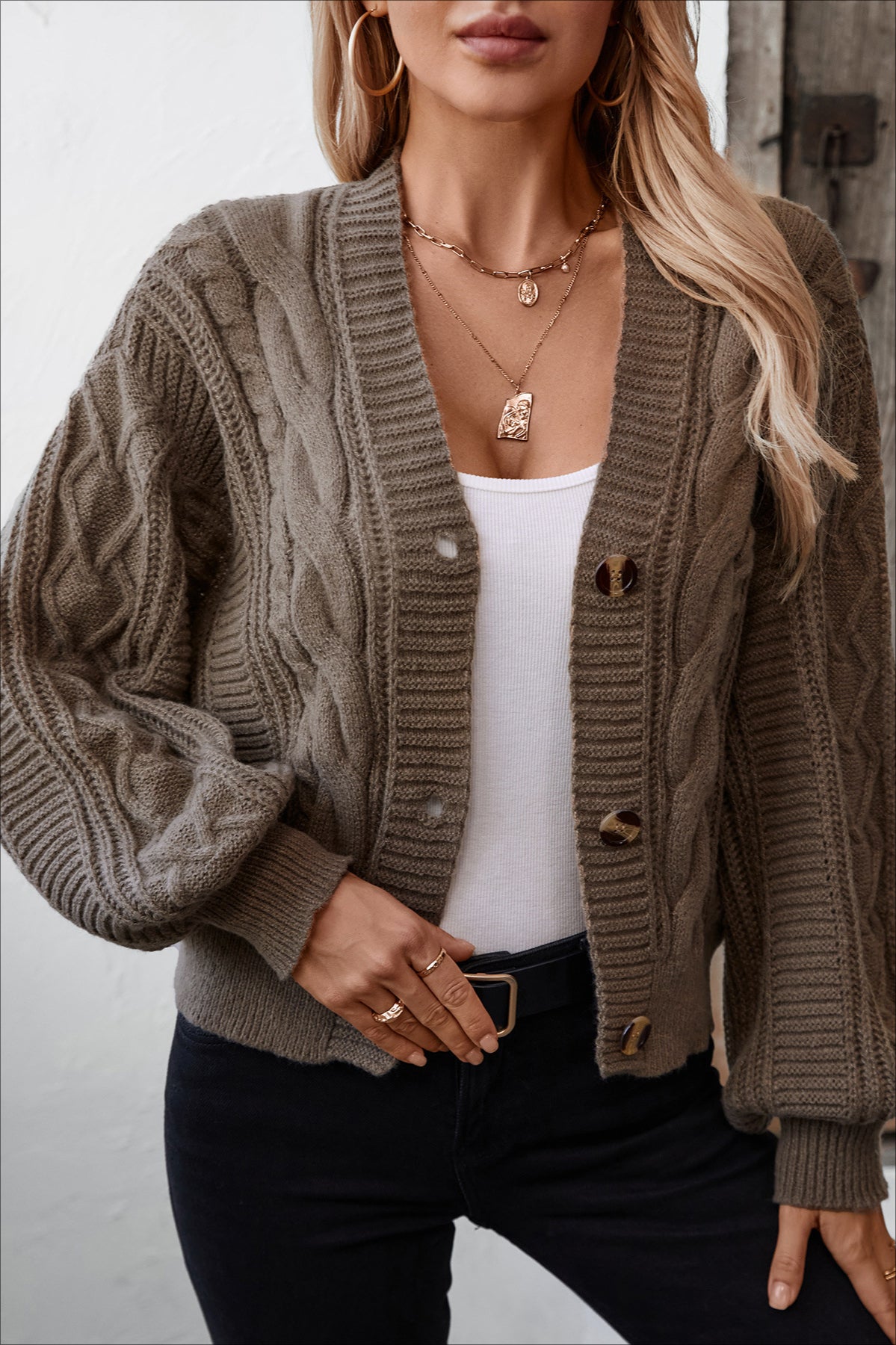 Relaxed Solid Button Cardigan