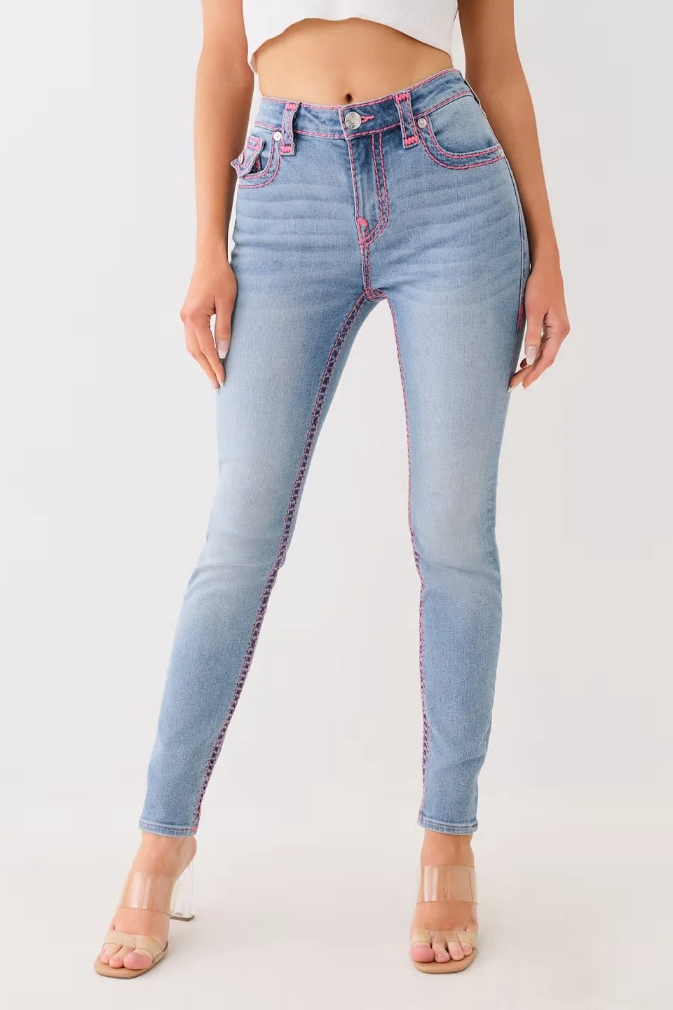 Washed Embroidered Mid Rise Jean