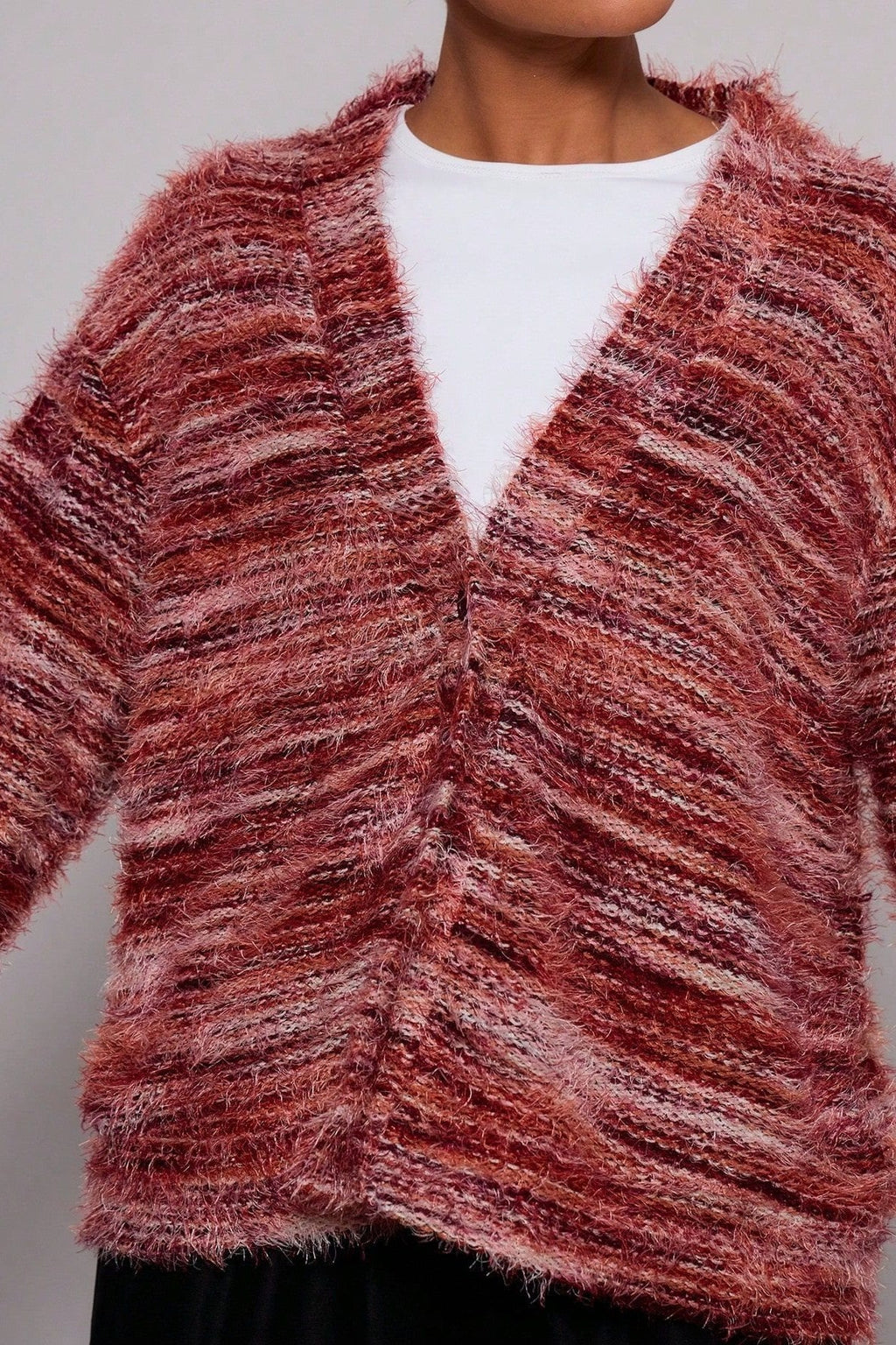 Retro Deep V-Neck Plush Long Knit Cardigan