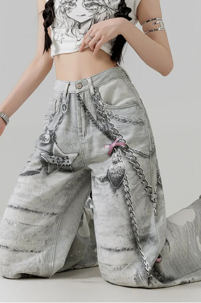 Metal Chain Straight Leg Jean