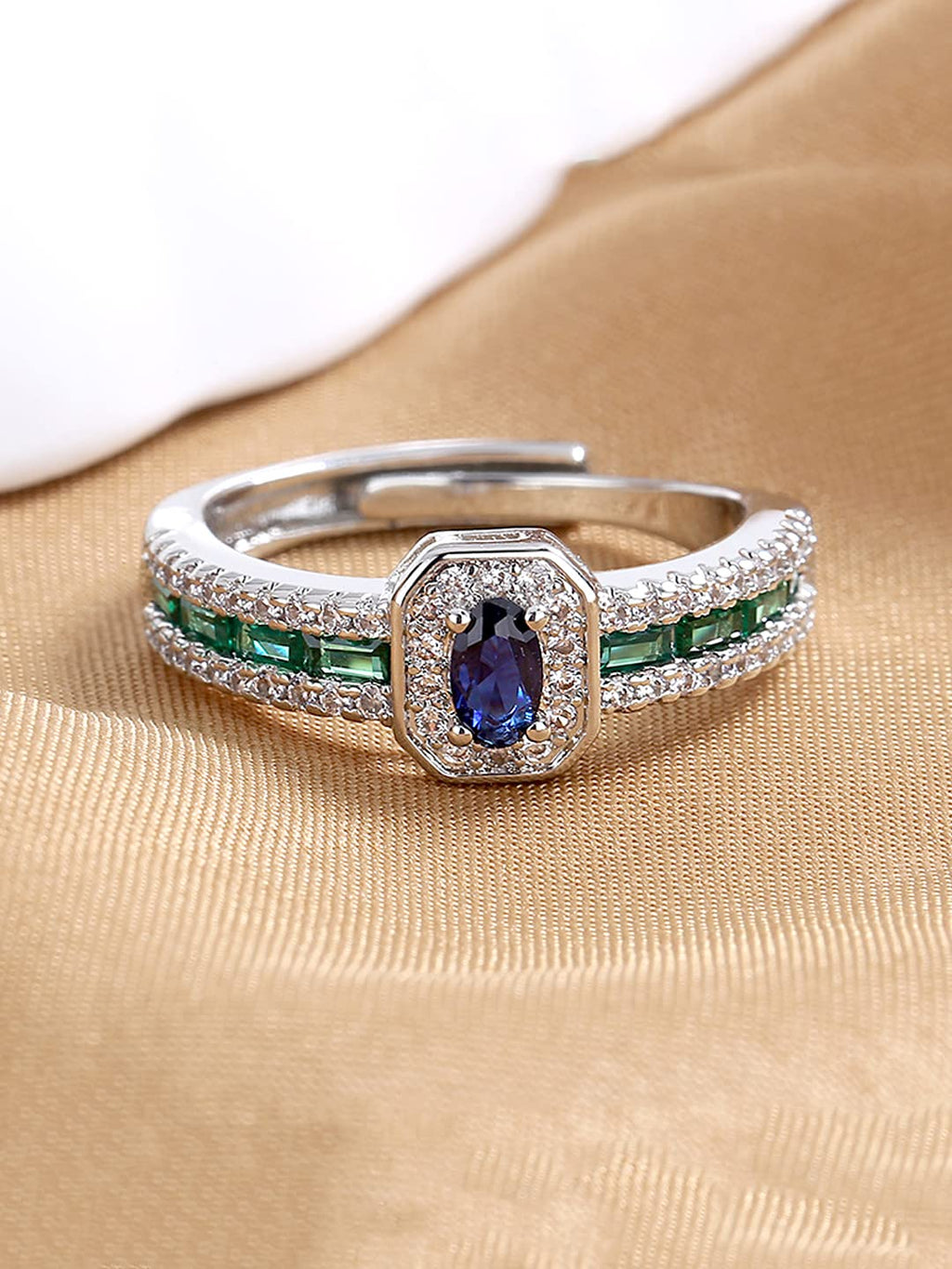 Blue Crystal Silver Toned Ring