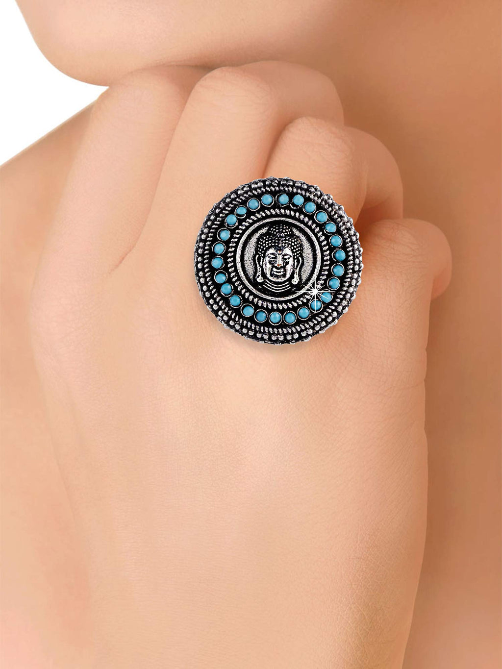Oxidized Silver Artistic Buddha Ring