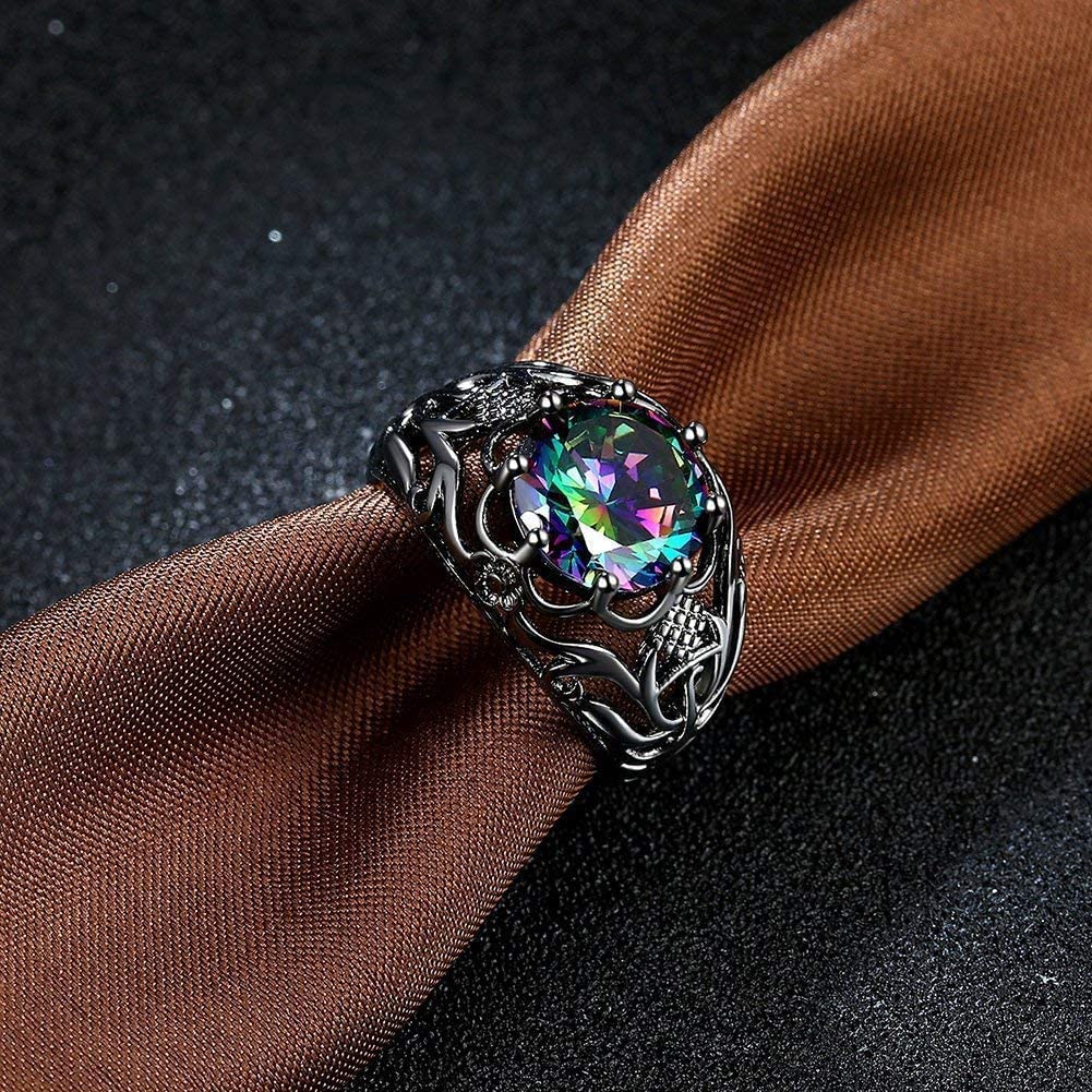 Multicolor Adjustable Black Gun Crystal Ring
