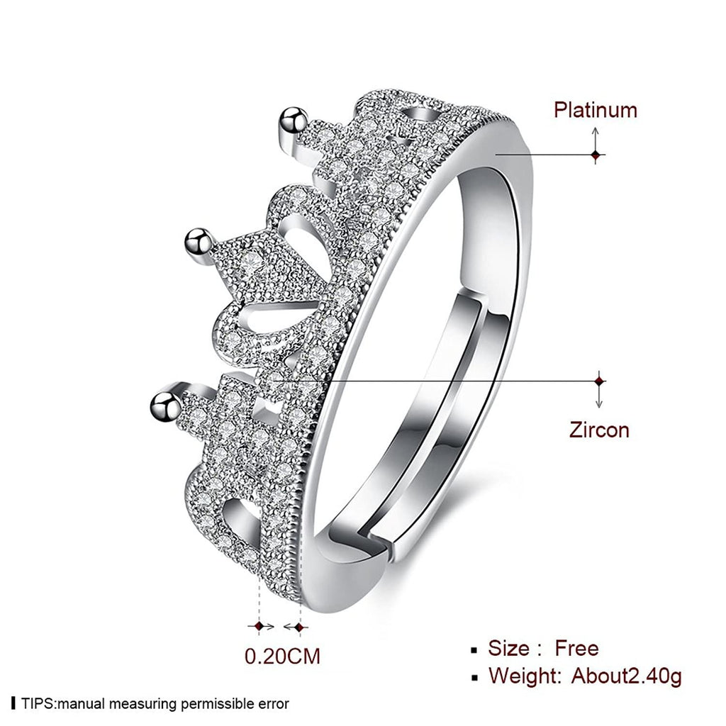 Royal Crown Crystal Adjustable Silver Ring