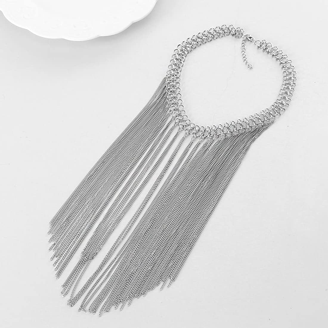 Silver Long Drop Chain Necklace