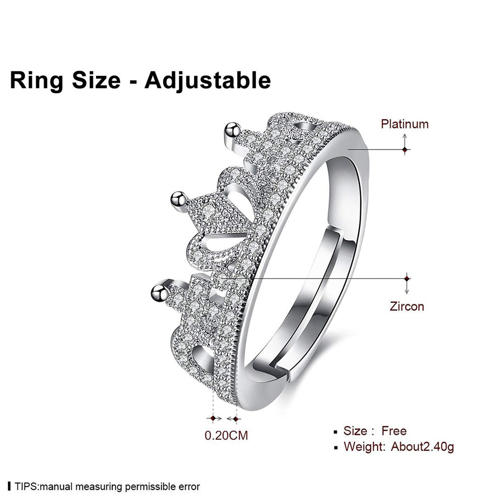 Royal Crown Crystal Adjustable Silver Ring