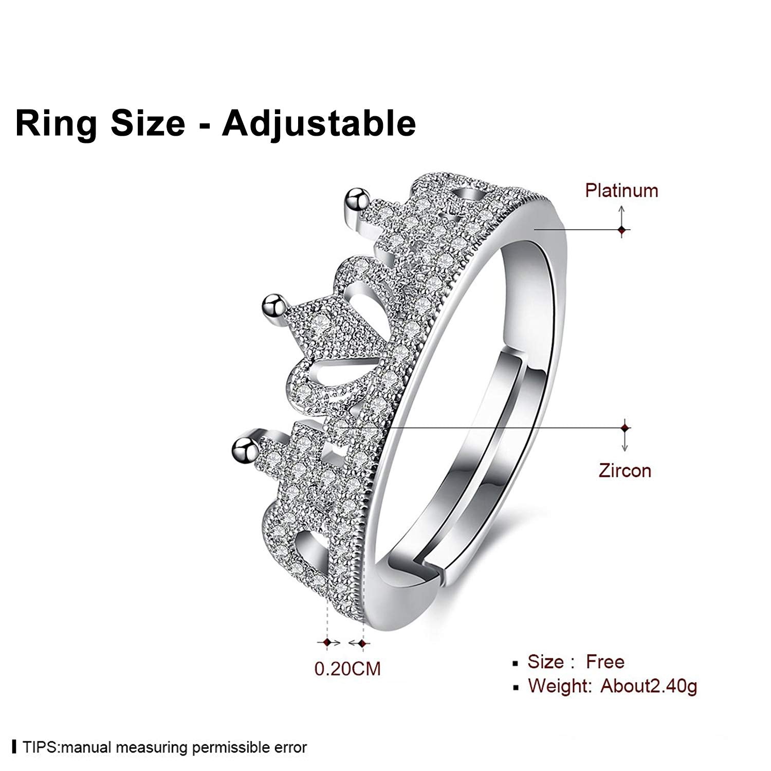 Royal Crown Crystal Adjustable Silver Ring