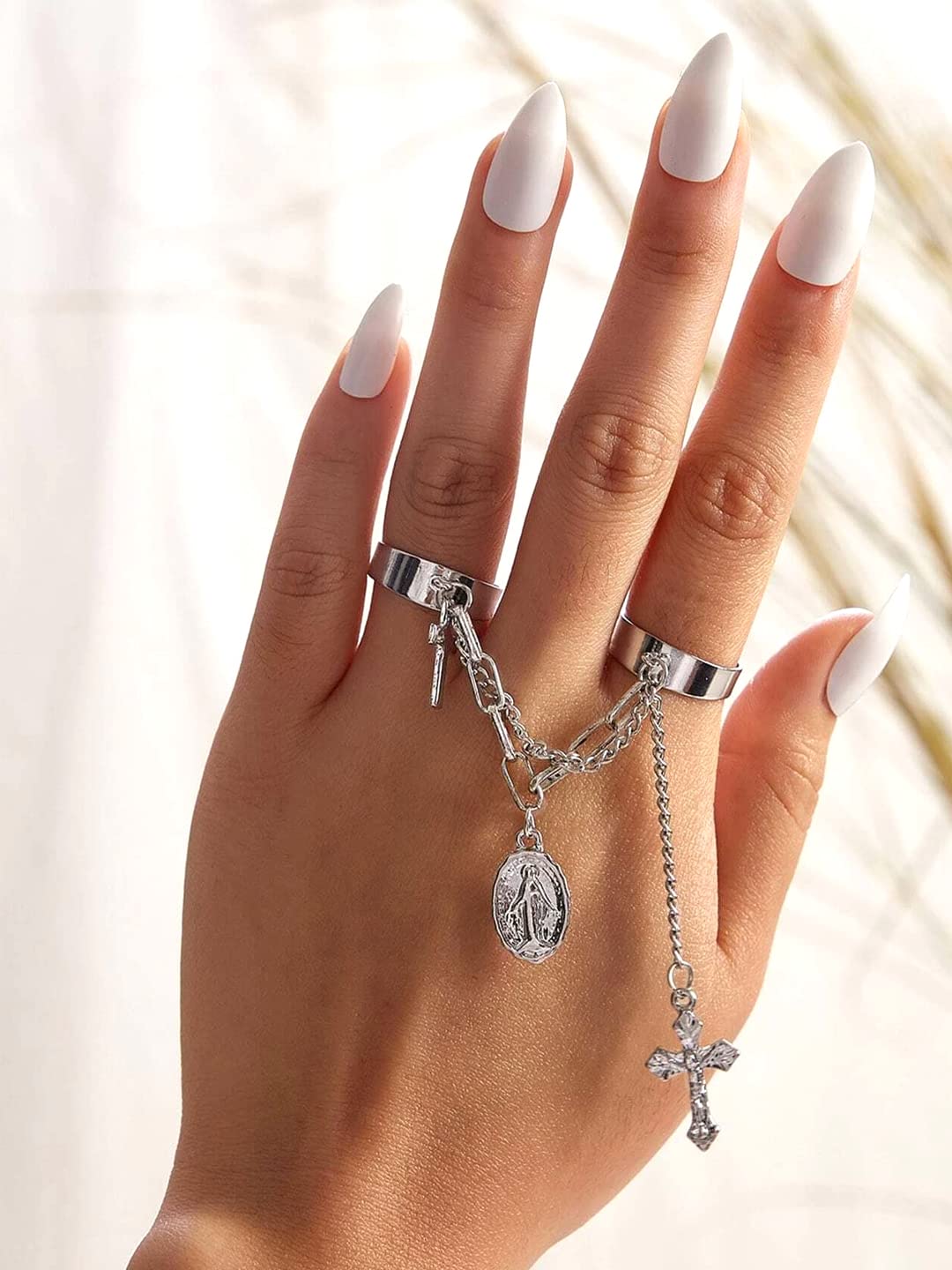 Silver Adjustable Two Piece Link Ring