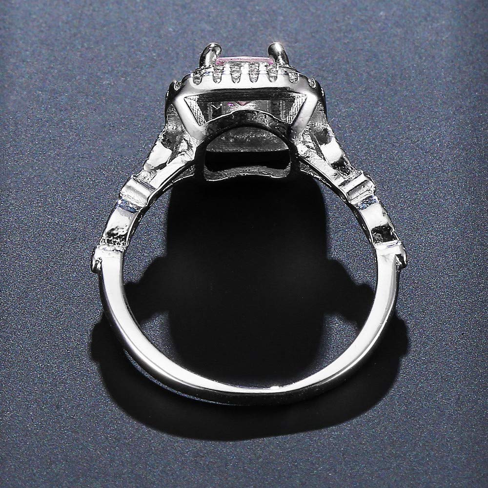 Silver Plated Pink Crystal Square Ring